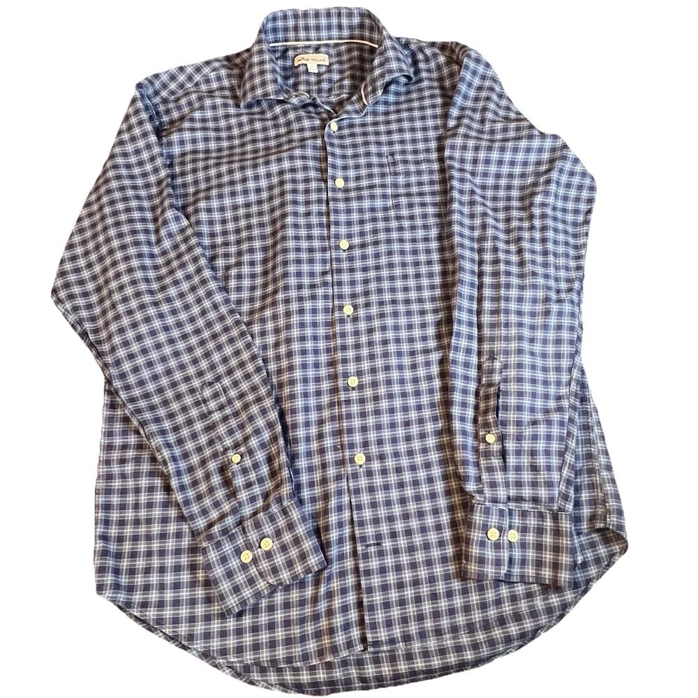Peter Millar Crown Mens Large Button-Down Strip Long Sleeve‎ Shirt Cotton Blue